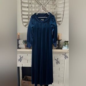 Vintage LiSanne house coat, teal blue velour with cowl neck